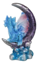 Pastel Blue Dream Baby Dragon Wyrmling Sitting On Purple Crescent Moon Figurine