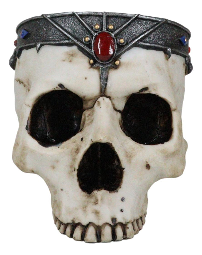 Medieval Gothic Skeleton King Skull With Bejeweled Crown Bowl Planter Figurine