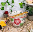 Pack Of 2 Colorful Nectar Flowers Ramen Noodles Soup Bowl With Bamboo Chopsticks