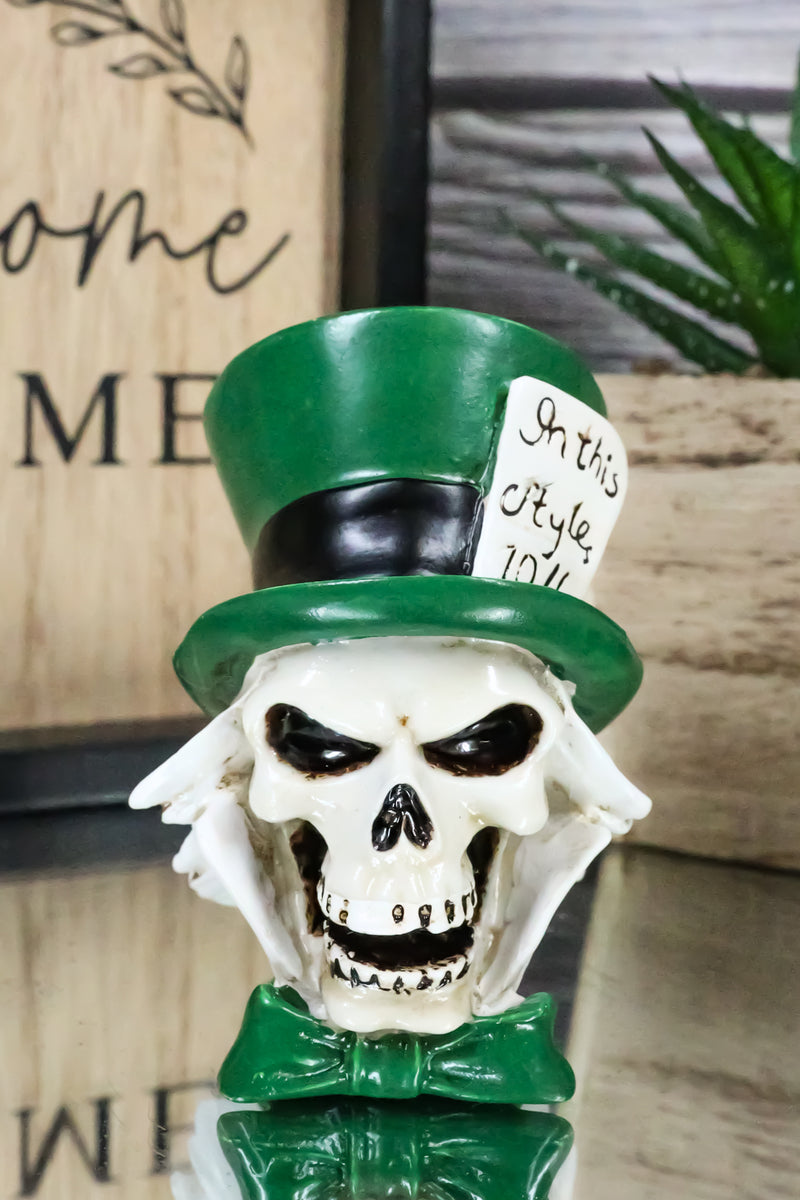 The Mad Hatter Skull 3"Tall With Green Tall Hat Mini Figurine