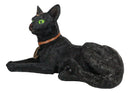 Wicca Witchcraft Green Eyed Black Cat With Crescent Moon Necklace Figurine