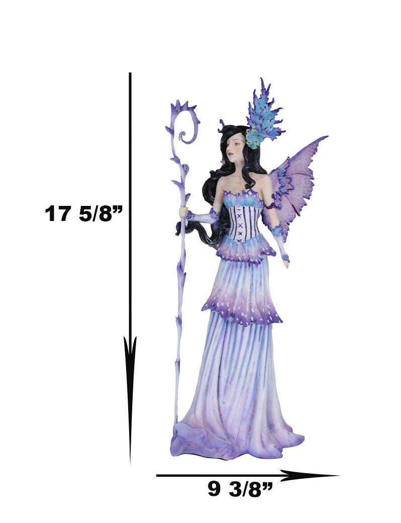 Ebros Large Amy Brown Spring Season Purple Lavender Fairy Holding Curling Magical Staff Statue 17.75" Tall Fantasy Mythical Faery Garden Magic Collectible Figurine Fairies Pixies Nymphs Decor