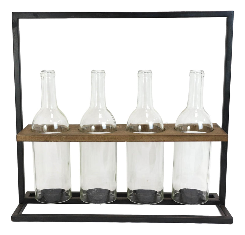 Rustic Black Metal Stand With Wood And Glass Bottles Votive Candles Candleholder