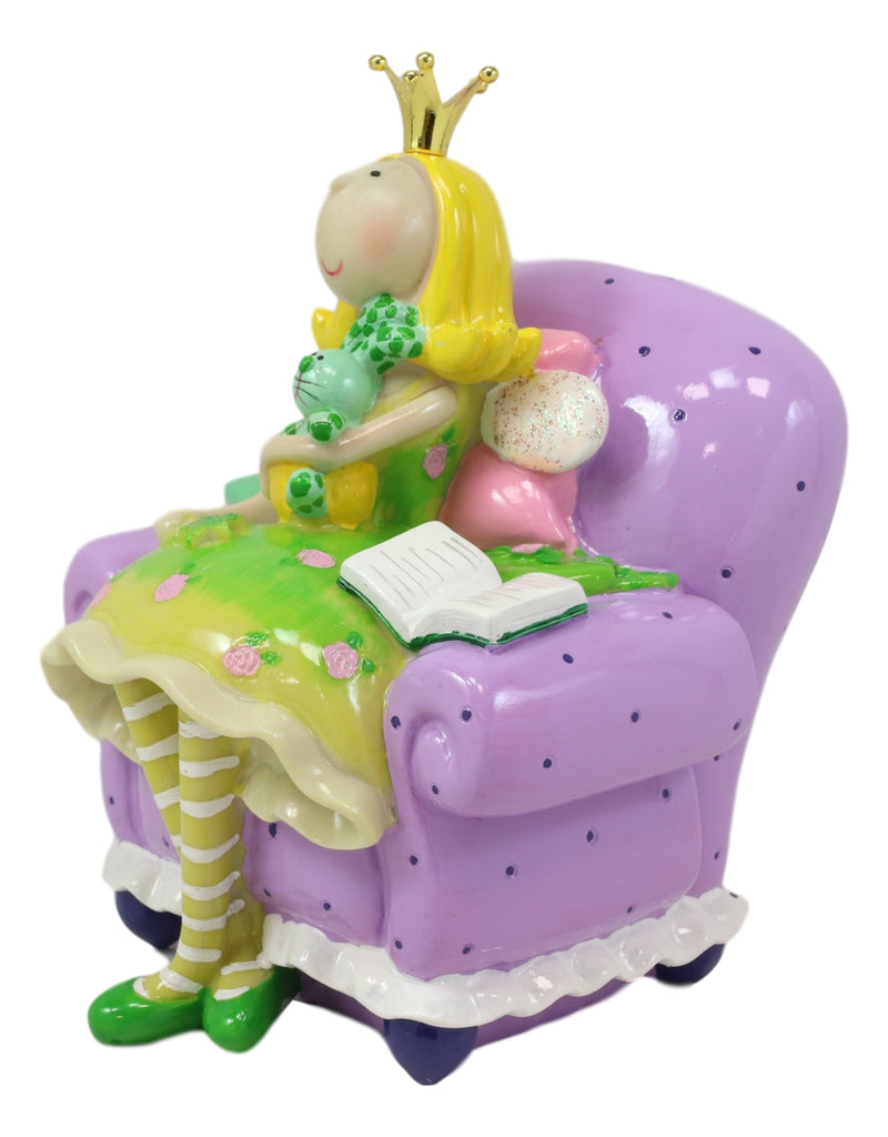 Bookworm Crown Princess Fairy Sitting On Purple Sofa Money Coin Bank Figurine