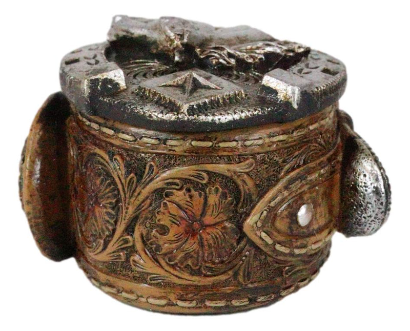 Rustic Western Horseshoe With Horse Scrollwork Concho Buckle Jewelry Trinket Box