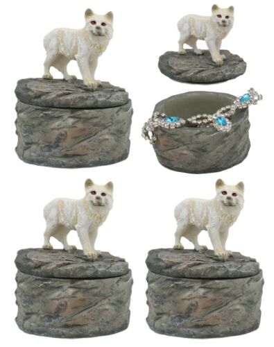 Small Moon Albino White Wolf Rounded Jewelry Box Figurine Decor Set of 4