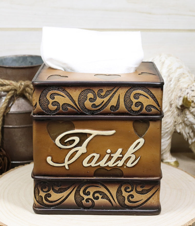 Western Rustic Tuscany Scroll Art Inspirational Faith Tissue Box Cover Figurine