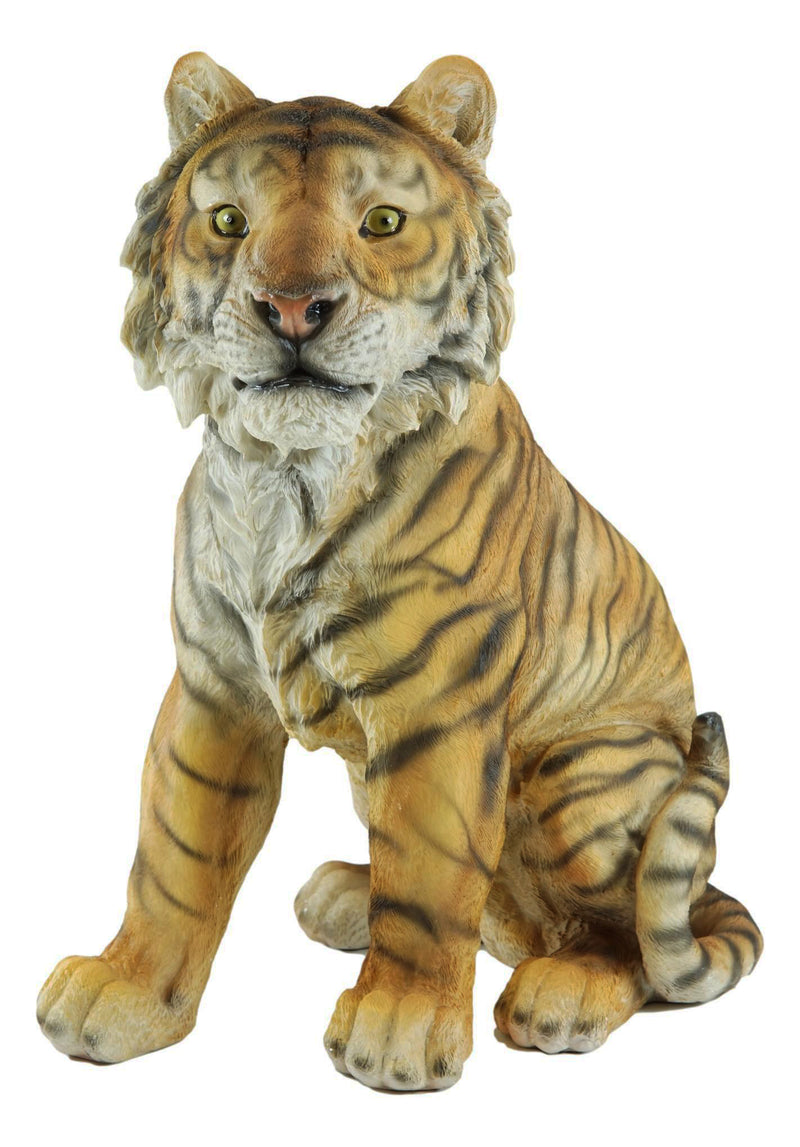 Apex Predator Realistic Orange Bengal Tiger Sitting On Guard Resin Statue 16.5"H