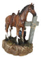 Rustic Western Cowboy By Brown Horse Praying At The Foot Of The Cross Figurine