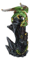 Metallic Golden Green Dragon Guarding Castle Tower On Mountain Cliff Figurine