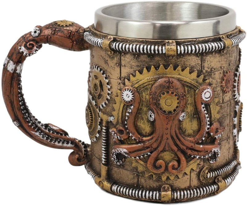 Ebros Steampunk Kraken Octopus Cyborg Drinking Mug Cup 6"W 14 Ounce Capacity