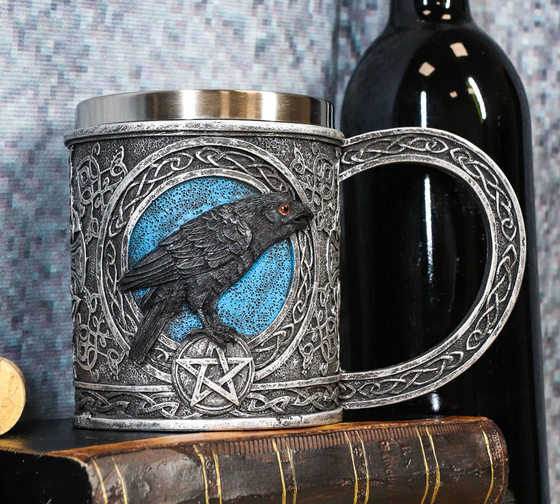 Ebros Moonlight Raven With Celtic Tribal Tattoo Drinking Mug Cup 6.25"W