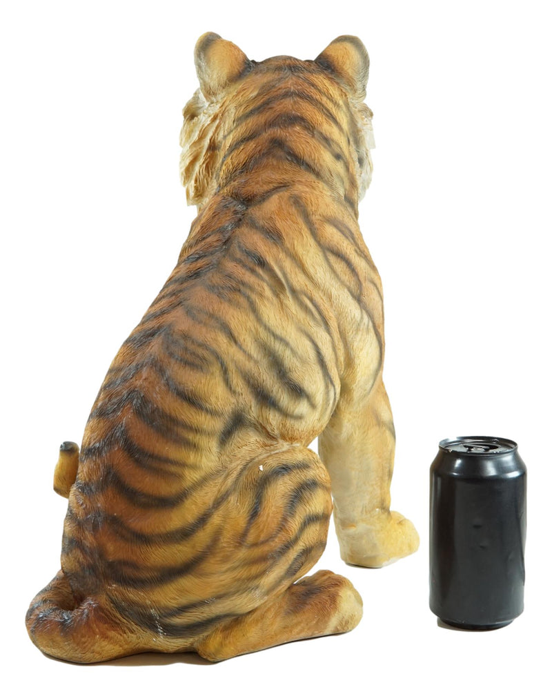 Apex Predator Realistic Orange Bengal Tiger Sitting On Guard Resin Statue 16.5"H