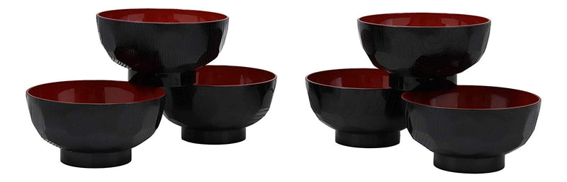 Ebros Gift Made in Japan Traditional Small Black Red Lacquer Copolymer Plastic Bowl for Rice Salad Miso Soup 4.5 inchDia 6oz Japanese Restaurant