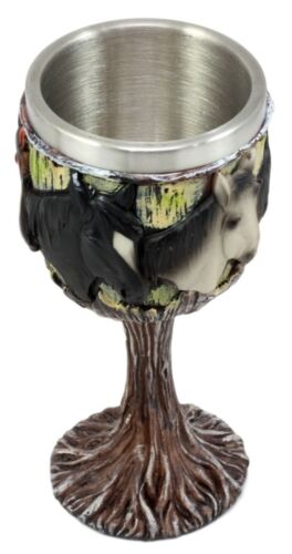 Equine Beauty Wild Horses Wine Goblet 7oz Chalice Cup Tree Bark & Roots Design