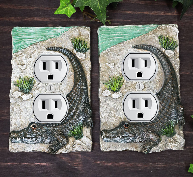 Pack of 2 Wildlife Bayou Swamp Alligator Double Receptacle Wall Outlet Plate