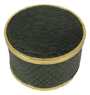 Faux Crocodile Pattern Green Print With Gold Trim Round Decorative Jewelry Box