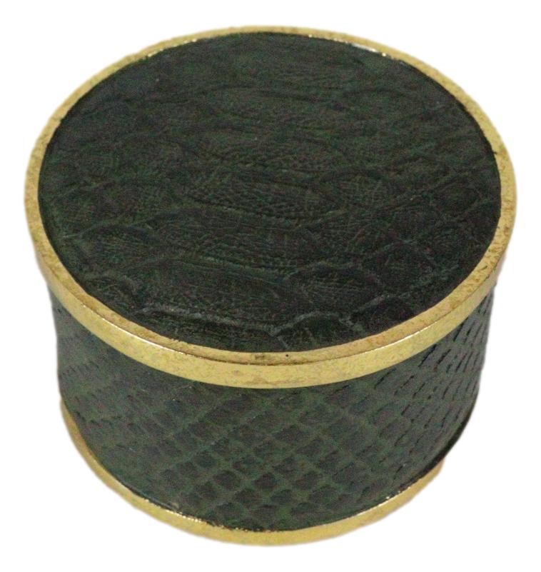 Faux Crocodile Pattern Green Print With Gold Trim Round Decorative Jewelry Box