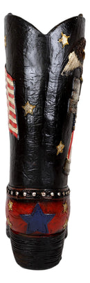 Rustic Western Bald Eagle Clutching Liberty Bell Cowboy Boot Vase Figurine