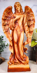 Ebros Country Guardian Prayer Angel Standing W/ Hand On Heart Woodlike Sculpture