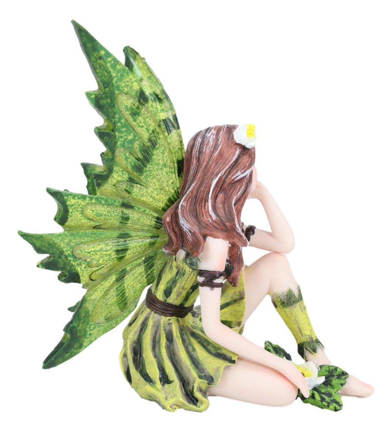 Small Meadowland Tribal Green Barberry Flower Girl Fairy Daydreaming Figurine