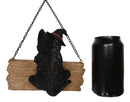 Black Cat With Witch Hat And Happy Halloween Sign Wall Ceiling Hanger Figurine