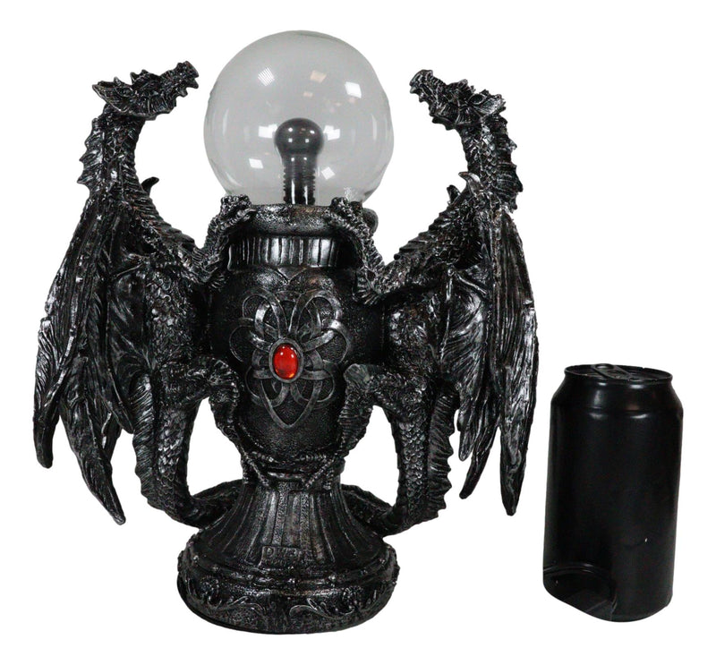 Fantasy Double Dragons Protecting Oracle AC Flashing Electric Ball Figurine