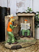 Rustic Deer With Rifle Jumping A Hunter With Newspapers In Outhouse Figurine