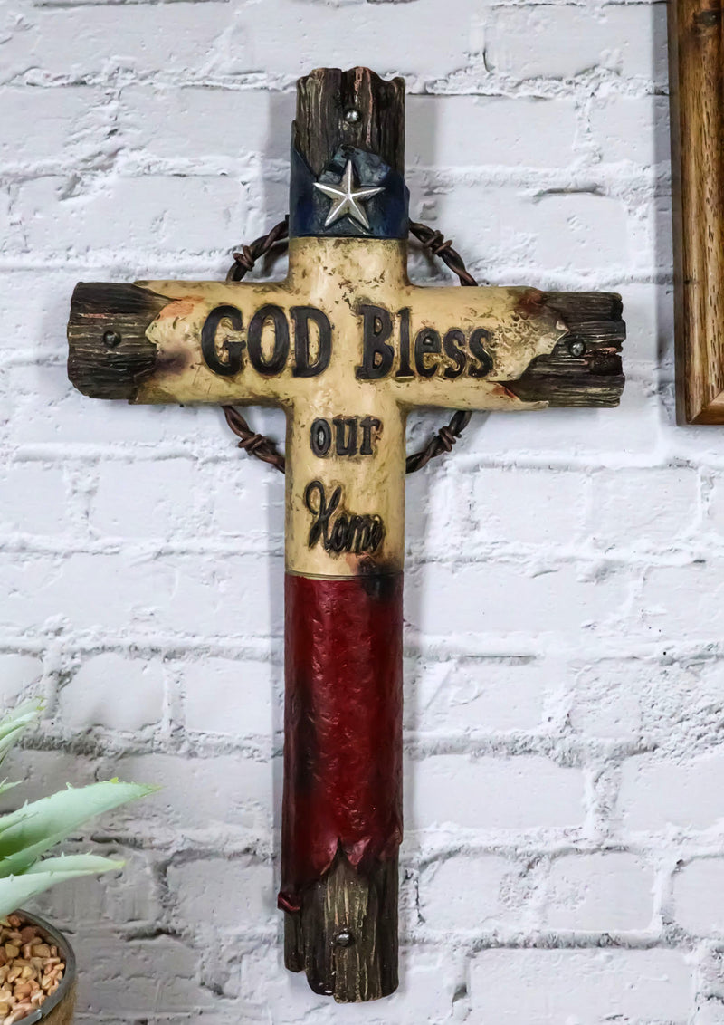 Rustic Western Lone Star Patriotic Texas State Flag With Barbed Wires Wall Cross