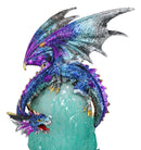 Blue Rainbow Armored Dragon Guarding LED Lantern Acrylic Crystal Egg Figurine