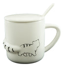 Pack Of 2 Black White Walking Cat 3D Tail Coffee Mugs With Lid And Spoon 12oz