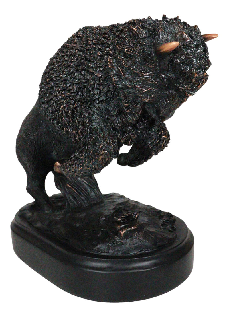 Rustic Western Charging American Buffalo Bison Bronze Electroplated Resin Statue