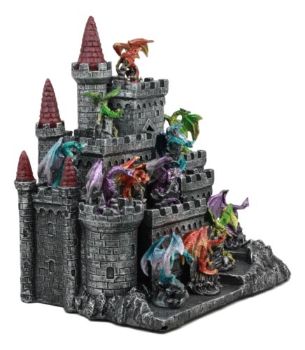 Medieval Mini Dragons Guarding King's Landing Castle Fortress Display Statue Set