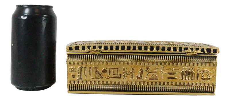 Ancient Egyptian Classical Black And Gold Ornate Hieroglyphic Hinged Long Box