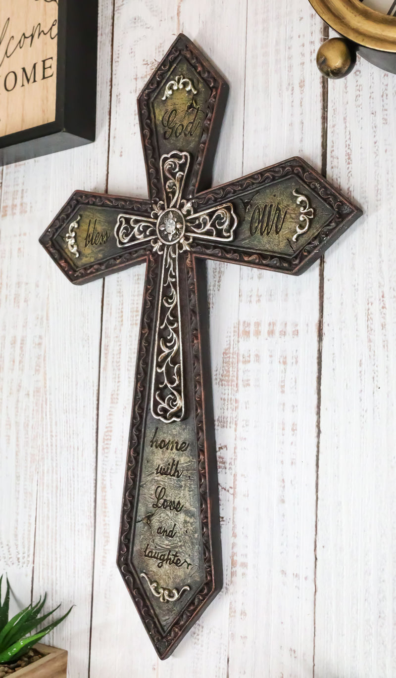 Rustic Western God Bless Our Home With Love And Laughter Scroll Art Wall Cross