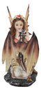 Beautiful Scarlet Fire Fairy Goddess With Spotted Dragon Figurine Fantasy Decor