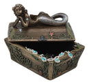 Beautiful Mermaid Resting On Sunken Treasure Chest Trinket Jewelry Box Figurine