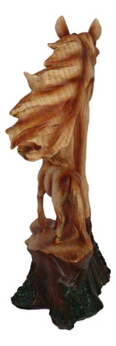 Rustic Western Stallion Horse Bust With Mustang Sculpture In Faux Wood Finish