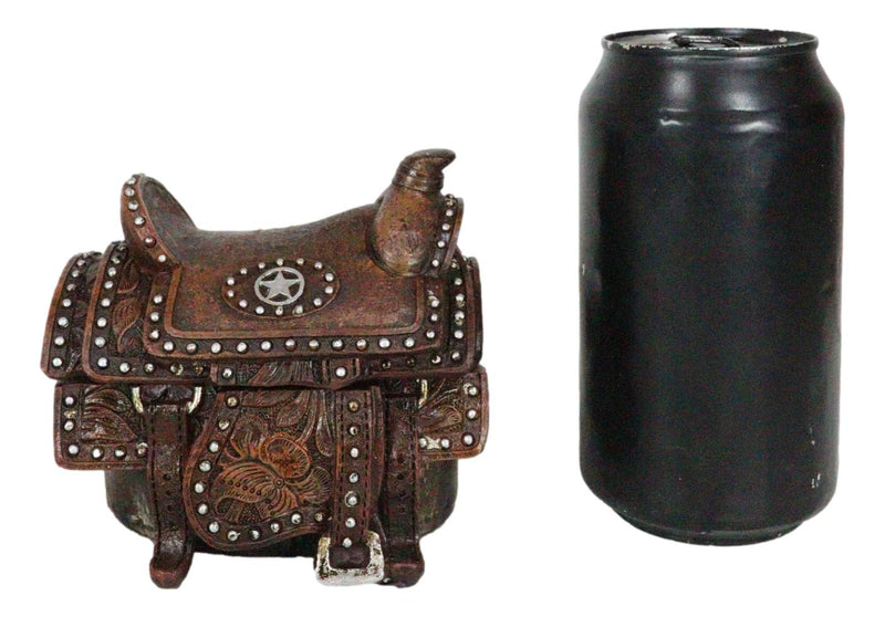 Rustic Western Cowboy Horse Saddle Lone Star Silver Studs Decorative Trinket Box