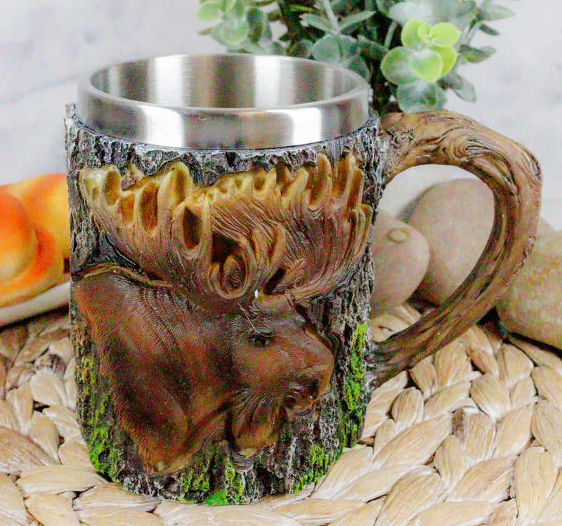 Ebros Emperor Woodland Bull Moose Mug Textured With Rustic Tree Bark Design 12oz