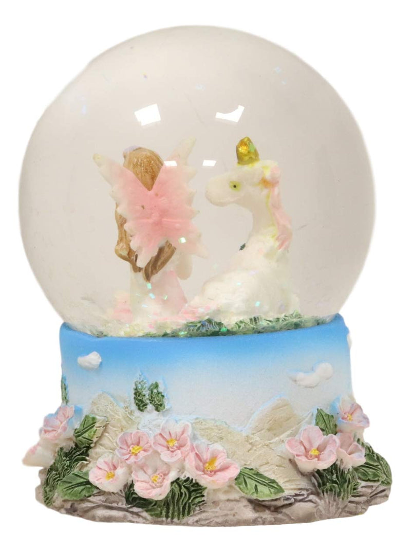 Ebros Set of 4 Fantasy Pixie Fairies And Unicorns Small Glitter Water Globe Figurines