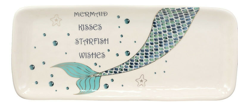 Ebros Mermaid Tail Kisses Starfish Wishes Ceramic Serving Platter Tray -1 PC