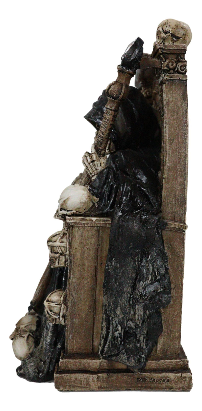 Dark Lord Grim Reaper Skeleton With LED Eyes Seated On Skulls Throne Figurine