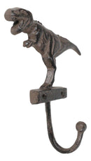 Pack Of 2 Cast Iron Rustic Jurassic T-Rex Dinosaur Wall Coat Keys Hook Sculpture