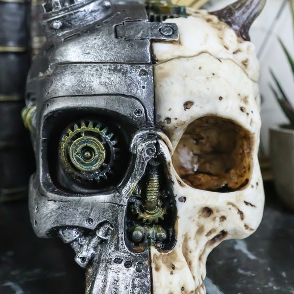 Ebros Steampunk Horned Demon Cyborg Skull Jewelry Box Statue
