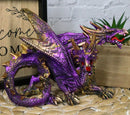 Metallic Purple And Gold Fantasy Double Headed Hydra Dragons Crouching Figurine