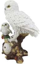 Ebros White Owl Perching On Tree Branch With Baby Owlets Statue 12"Tall