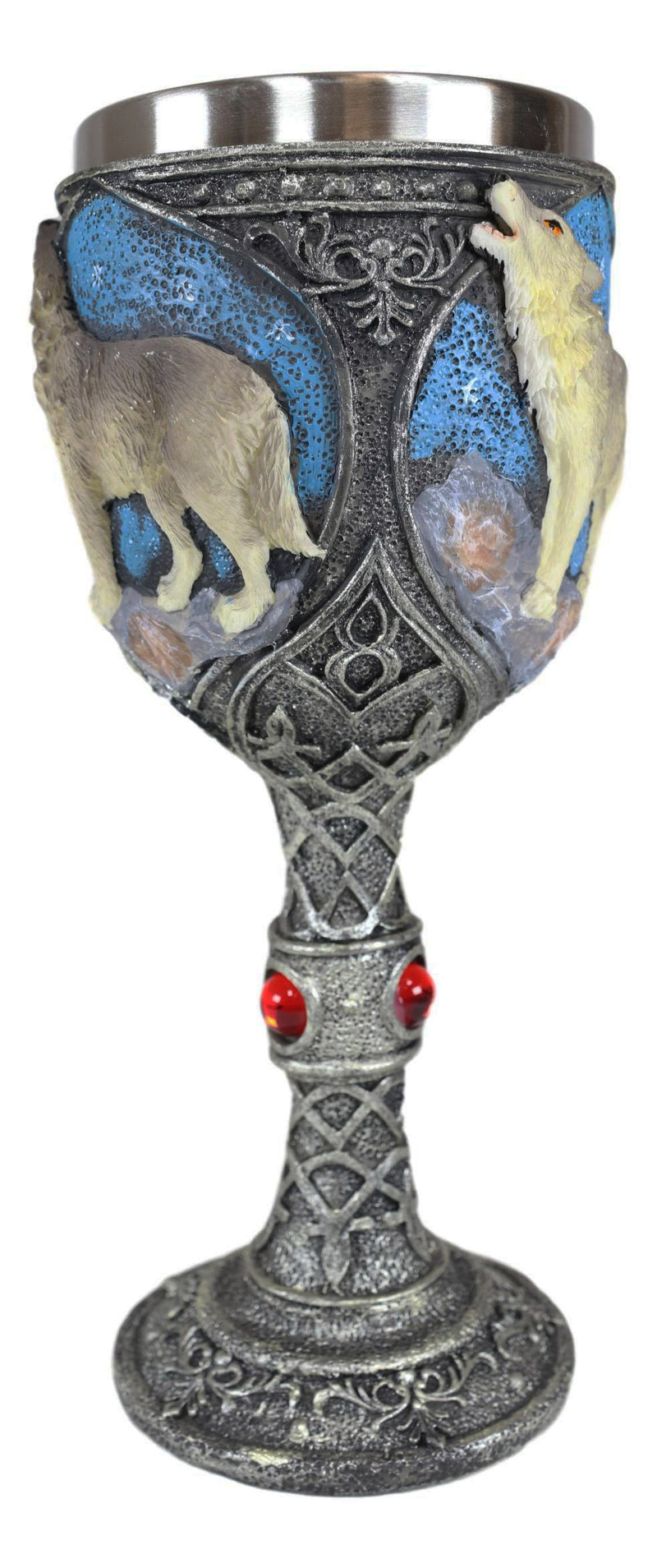 Ebros Gift Celtic Gray Wolf Rhinestone Figurine Goblet 7.5" Height Home Decor