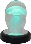 Ebros Art Glass Glow in The Dark Translucent Jellyfish & LED Base (Light Blue)