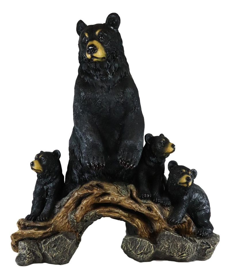 Ebros Large Rustic Forest Protective Mother Black Bear With 3 Bear Cubs Statue